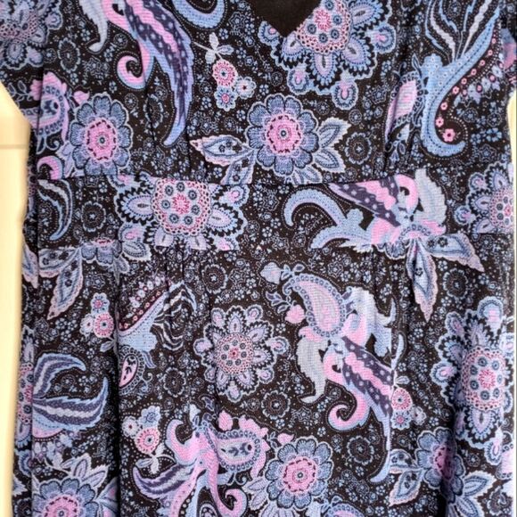 Croft&Barrow L Paisley Print Boho Shortsleeves Multicolored Long Women's Dress. - Picture 5 of 7